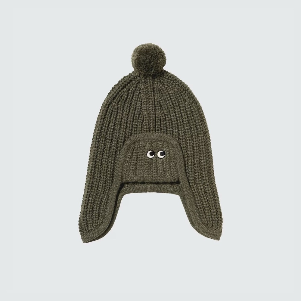 Anya Hindmarch Olive Knit Hat with Pom-Pom